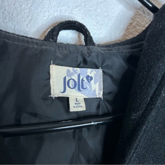 Jolt Faux Leather Sleeve Parka Hooded Womens Large Wool Blend Peacoat - Picture 10 of 10